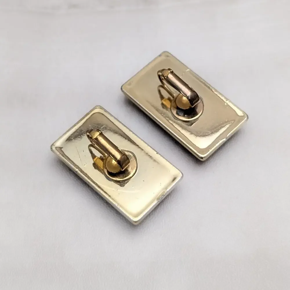 Vintage Clip On Earrings 1.75" Black with Gold Tone Halo Large - Fair Condition_5